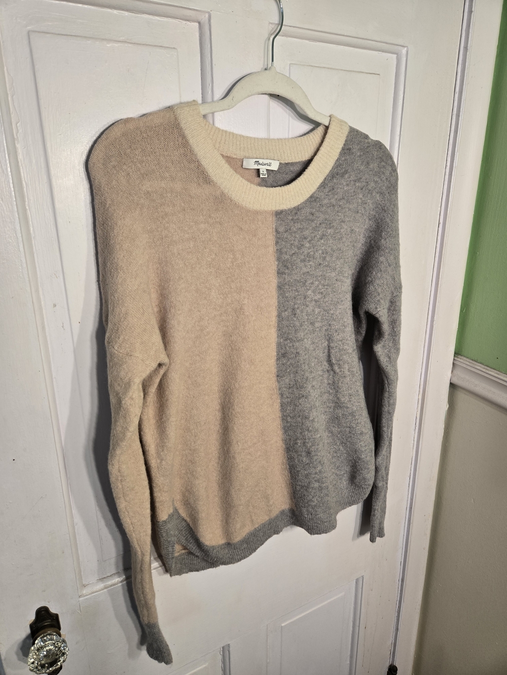 Madewell Two-Tone Cream and Gray Crewneck Sweater Size S